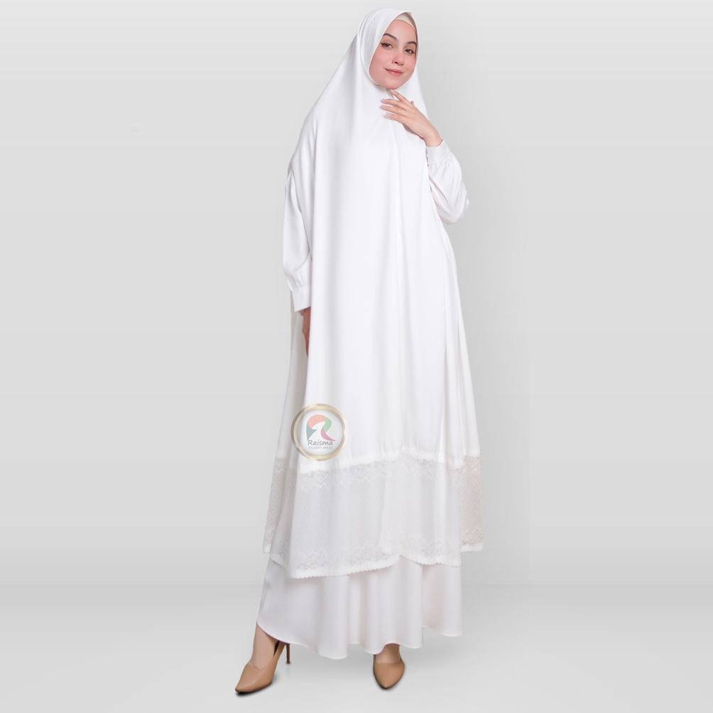 Gamis Syar'i Umroh Set Jilbab Instan Premium Bahan Anti Uv Khairimah Renda Non Renda