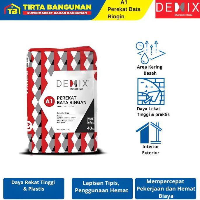Promo DEMIX A1 PEREKAT BATA RINGAN MORTAR INSTAN PEREKAT BATA RINGAN HEBEL DAN ROSTER 40KG Diskon