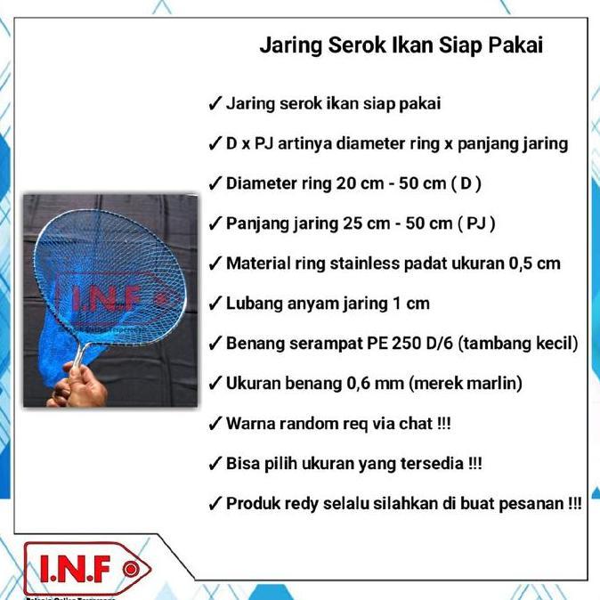 jaring serokan ikan super kuat + siap pakai + bahan ring as stainless 5 mm + jaring serok ikan ukura
