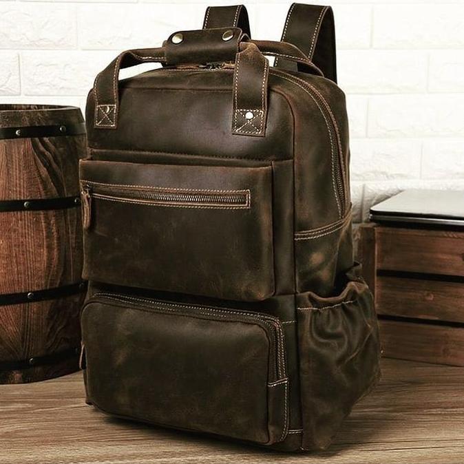 Tas Ransel Kulit Sapi Asli Crazy Horse Laptop Backpack 15
