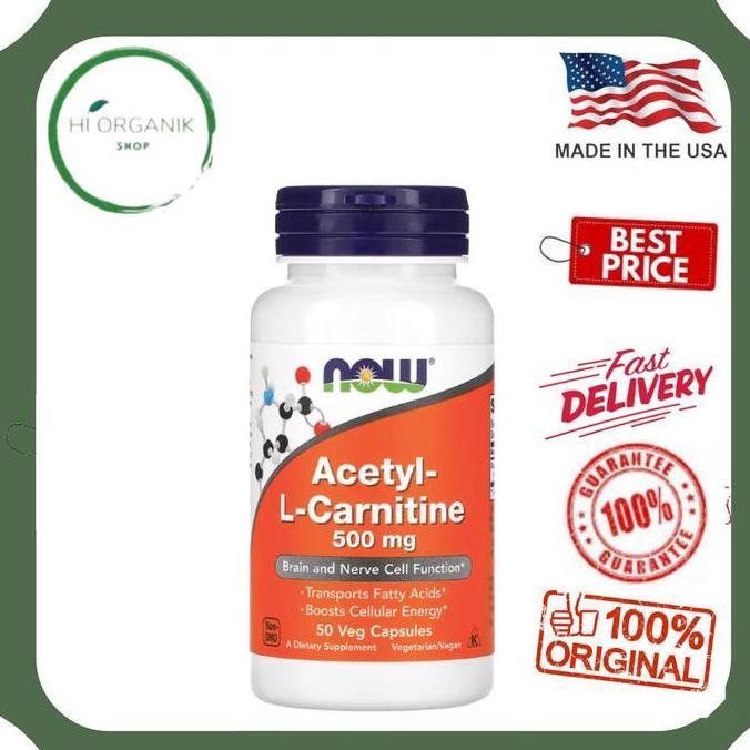 NOW Foods Acetyl-L-Carnitine Acetyl L Carnitine 500 mg 50 Veg Capsules