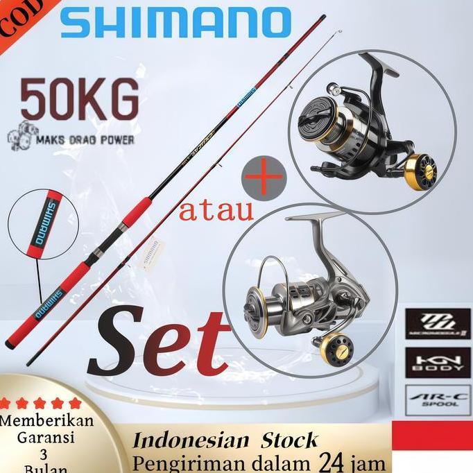 2025 Set Joran Pancing SHIMANO Merah Baru 1 Set Joran Pancing Spinning Reel Joran Pancing 1.8-3.0m J