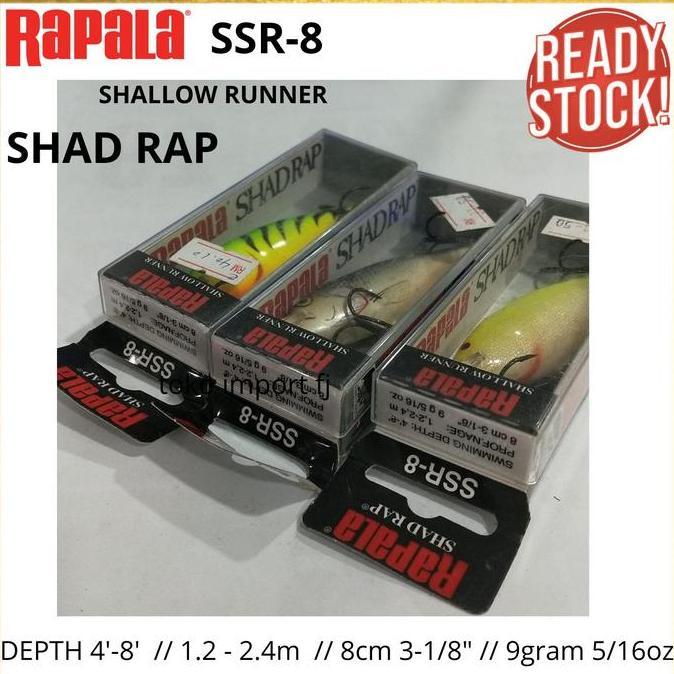 Umpan Pancing 8cm 9gram 1.2-2.4m Rapala SSR-8 Shallow Runner ShadRap - Lure Casting Umpan Pancing Um