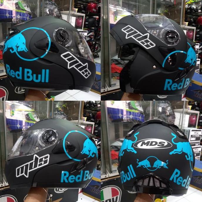 TERLARIS - HELM MDS PRO RIDER BLACK DOFF RED BULL BLUE|MDS MODULAR