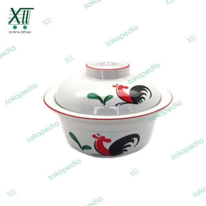 KOPIN Mangkuk Sup Keramik + Tutup AYAM JAGO 6,5 inch Mangkok SAPO TAHU