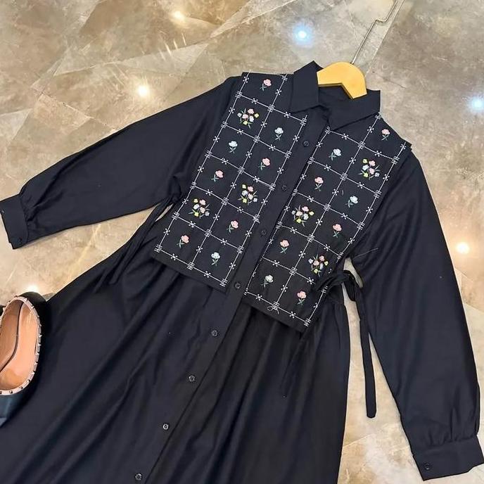 VIORA - dres motif bordir model kekinian desain mewah terbaru lebaran 2025 set gamis rompi kemeja tr
