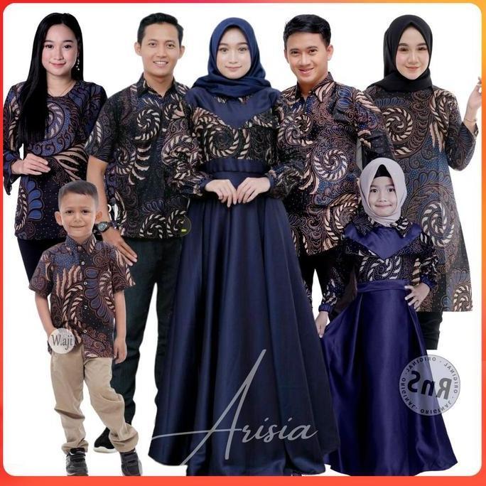 Batik couple keluarga modern terbaru set couple batik keluarga gamis jumbo velvet navy termurah di t