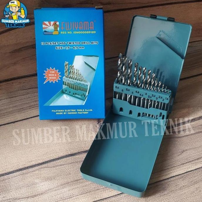 Mata Bor Set Besi Kayu HSS Drill Bits Fujiyama 1,5-6,5 mm isi 13 Pcs