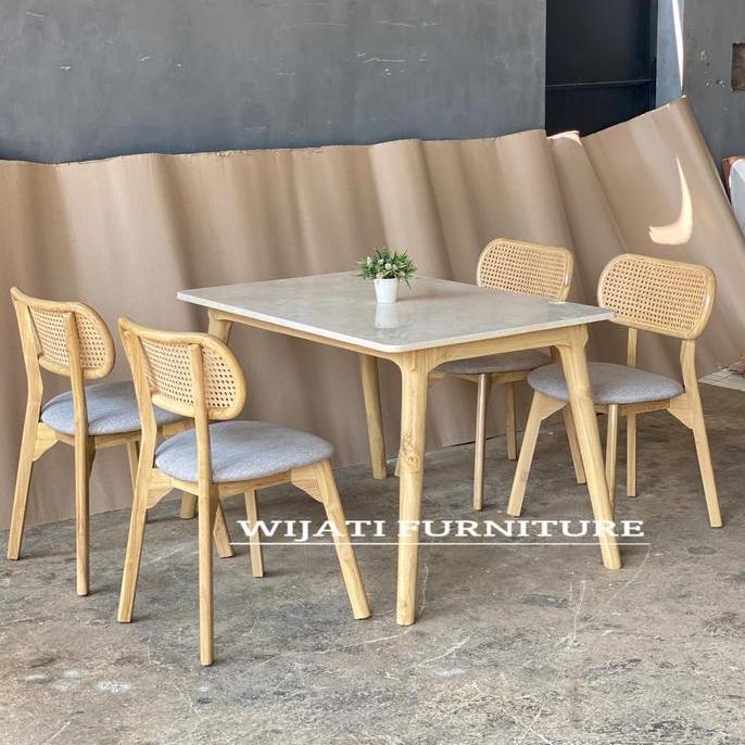 Terlaris Meja Makan Marmer 4 Kursi Jati - Set Meja Makan Marmer 4 Kursi