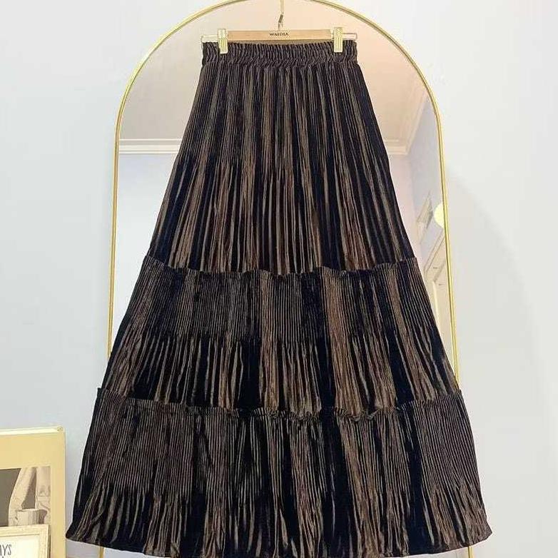 Rok Plisket Bludru Susun Premium - Rok Plisket Bludru - Rok Bludrru Ruffle Premium - Rok Plisket Blu