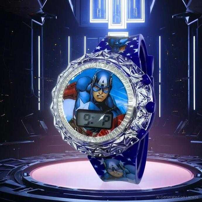 AI12 - Jam Tangan Anak Digital Karakter Spiderman Ironman Spiderman Lampu Nyala, Putar Gasing & Main
