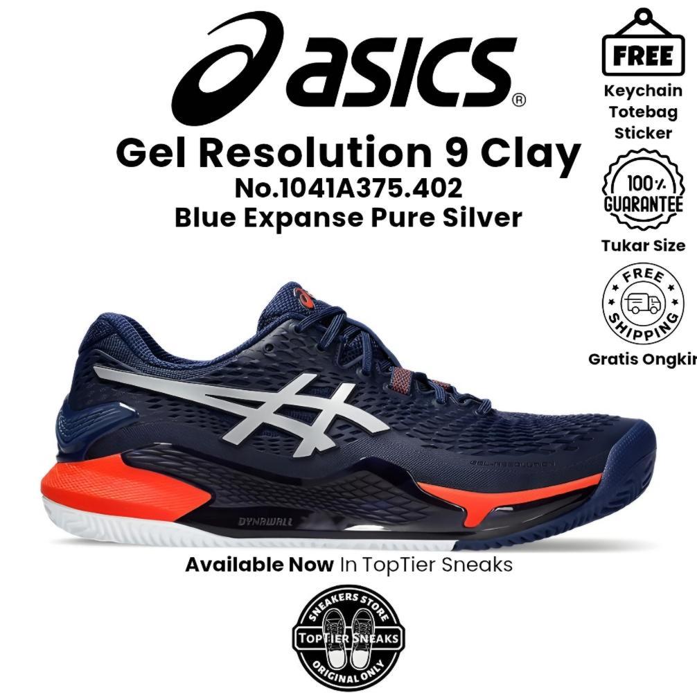 CUCI GUDANG Sepatu Running Tennis Asics GEL RES0LUTI0N 9 Clay Blue Expanse Pure Silver Original