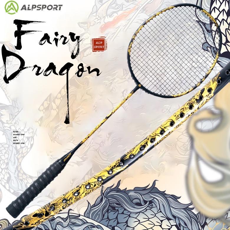 CUCI GUDANG ALPSPORT SL Dragon Teknik Patung Relief Raket Emas Hitam Dirangkai 4U 26LBS Raket BuluTa