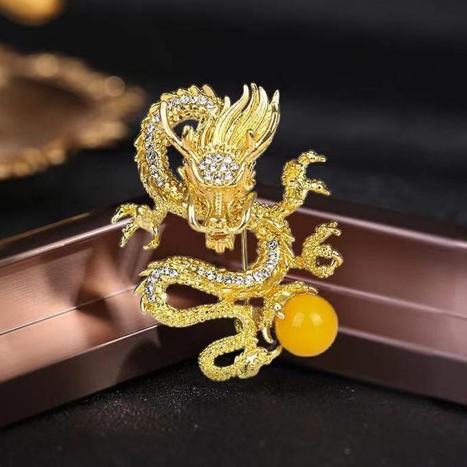 DB274 >> Bros Naga Kristal Bross Hijab Naga Bola Kuning Bros Jas Wanita Pin Jas Pria Lapel Pin Bros 
