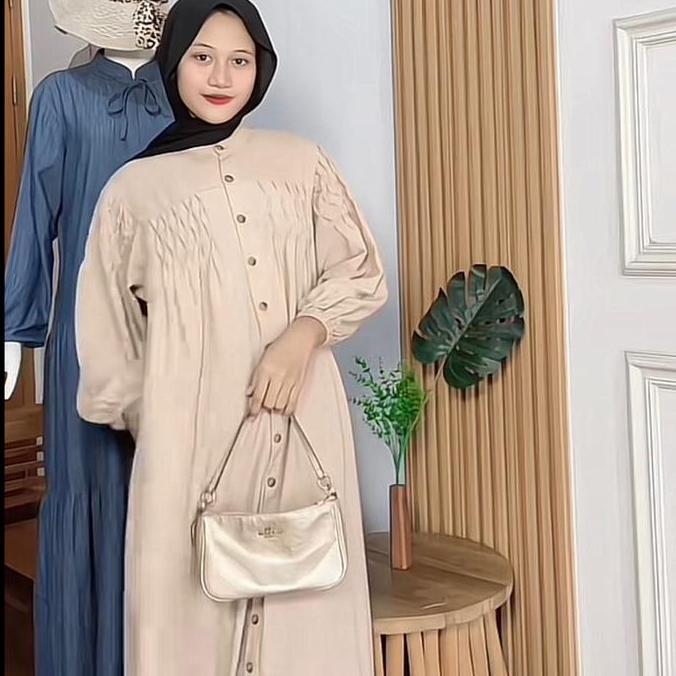 BY DIDEN.GO Gamis Cantik Vintage Polos Aqilla Dress Kancing Seribu