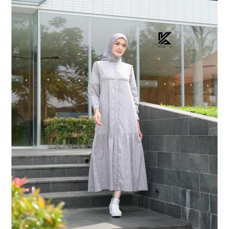 Korina Midi Dress Katun Printing Terbaru Muslim Wanita Dewasa Motif Panjang Cantik Nyaman