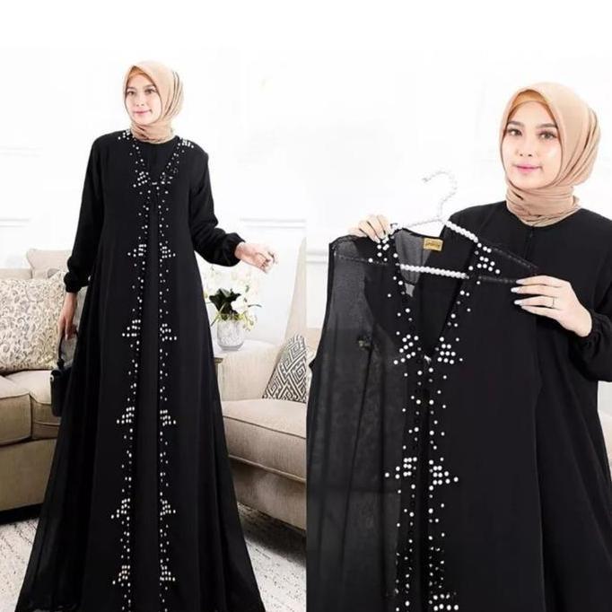 Baju Setelan Dress Inner + Outer Muslimah Rebeca Set Bahan Ceruty Babydoll Terbaru Outfit Gamis Wani