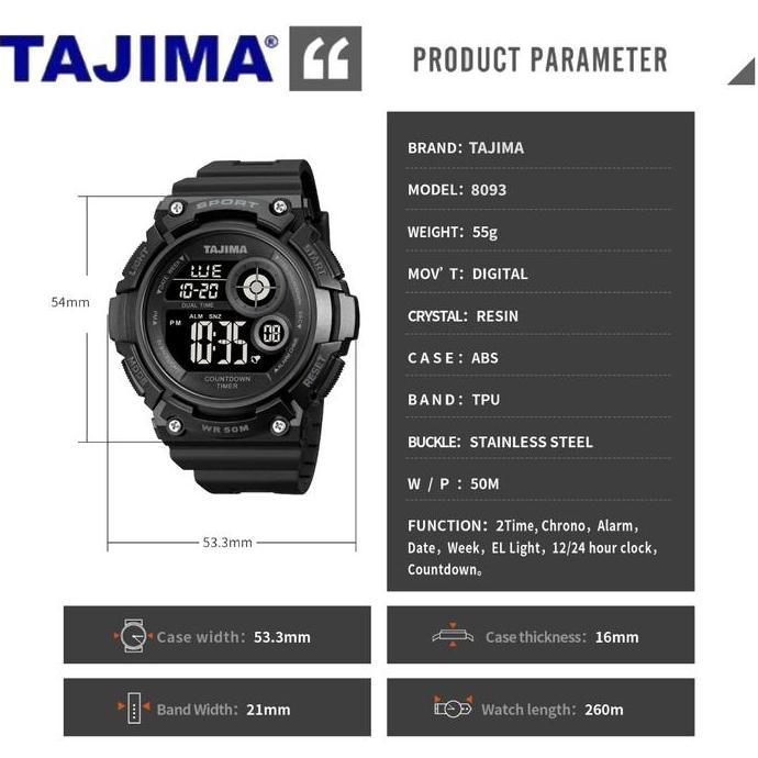 DV366 - Jam Tangan TajiJam Tangan Digital Tajima Pria 8093 Fashion Water resist 50M Original Garansi