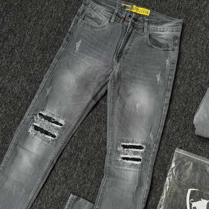 DF127 >> SIZE 28-33 [BISA COD]celana Jeans panjang cowok sobek lutut black viper vlg36/distro slimfi