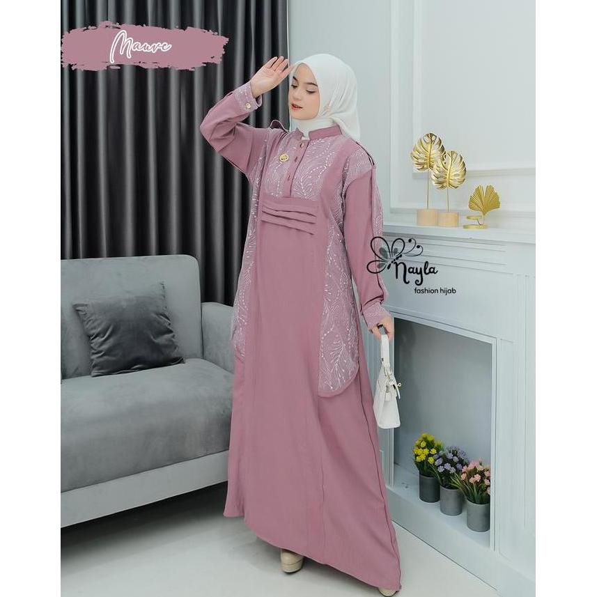 Dress Priska Gamis Terbaru Bahan Crinkle Airflow Brukat Tile Import