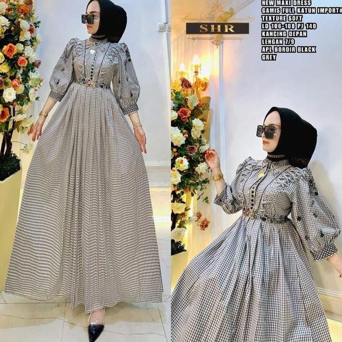 KODE GAMIS DINDA KOTAK NEW MAXI DRESS KATUN FULL BY SHR Dress Katun