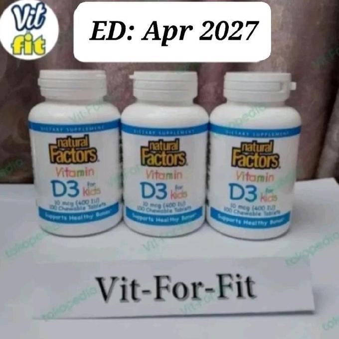 Natural Factors D3 400 iu kids - 100 chewable tabs || 400iu anak