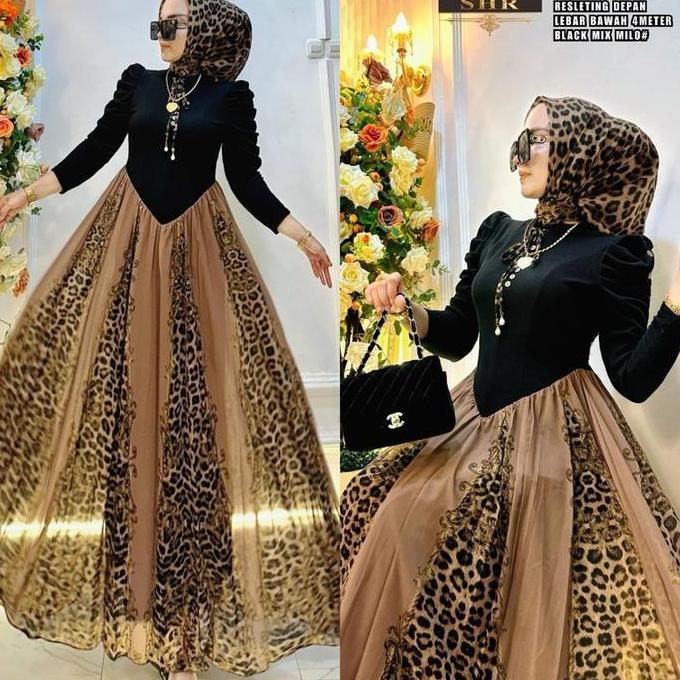 KODE GAMIS LOEPARD NEW MAXI DRESS KAOS RAJUT MIX CRUTY IMPORT BY SHR Muslim Nyaman