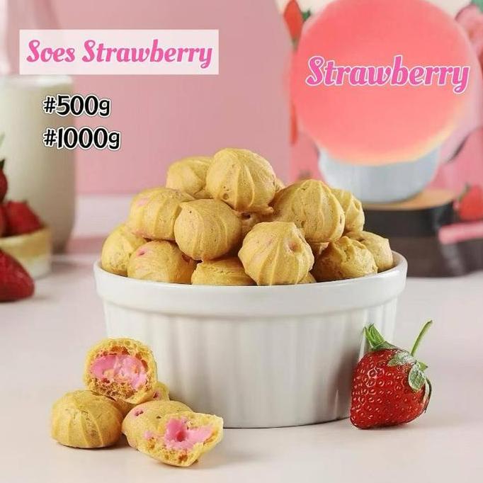 Soes Coklat stroberi 500g/1kg  Kue Sus Kering lsi Coklat  Strawberry Crisps & Puffed Snacks Simpan p