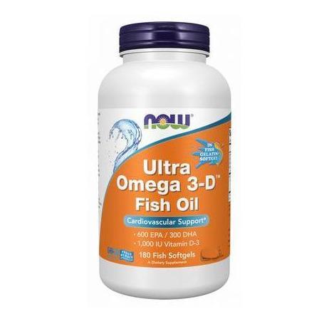Now Ultra Omega 3 Fish Oil EPA DHA | Omega 3D with 1000IU D3 | 180 Fish Gelatin Softgels