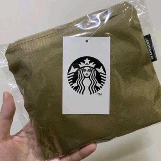 Tas Belanja Go Green Lipat Starbucks Totebag Tote Bag Eco Foldable Shopping Bag Khaki Brown Classic 