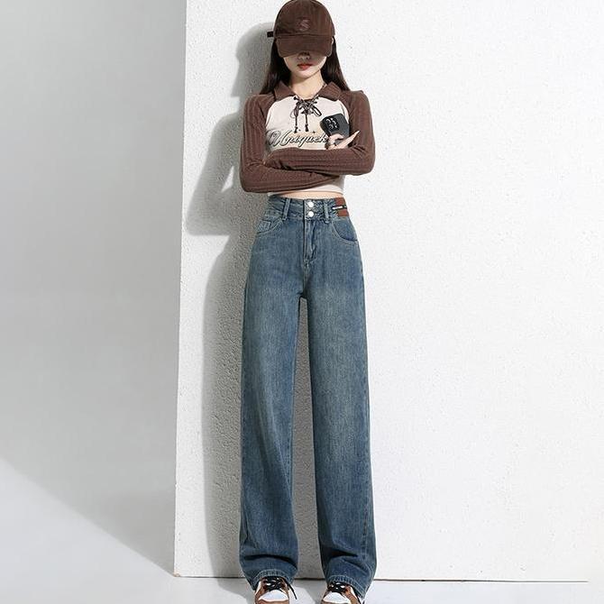 Diskont Celana Jeans Wanita Highwaist Kulot Premium Korean Style Panjang Hitam Fit Kaki Nyaman Slim 