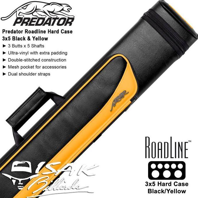 Predator Roadline 3x5 Cue Case Black & Yellow Hard Tas Stick Billiard