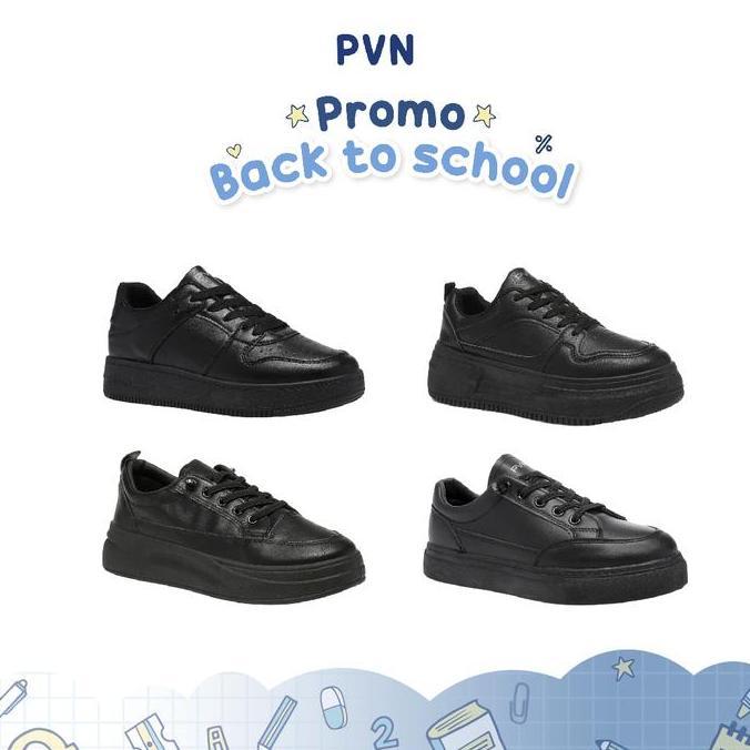 Tahan Lama  Pvn Heejin Back To School Sepatu Sekolah Hitam Classic Sneakers Black 332