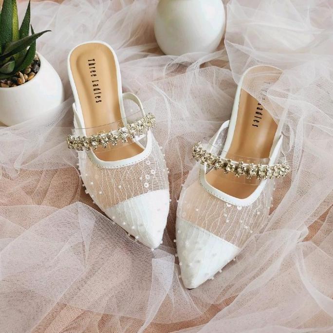 KEISYA heels 4CM | sendal wanita hak kaca | wedding shoes broccato terlaris