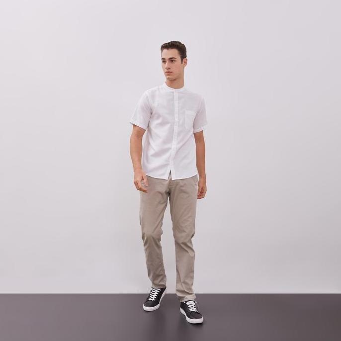 STANLEY ADAMS Baju Koko Lengan Pendek Pria Premium Reguler - Putih Patern - Pakaian Muslim Pria