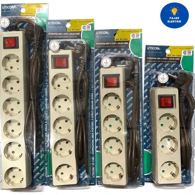 Gercep- Uticon Stop Kontak 6 Lubang / Stop Kontak Uticon + Switch + Kabel