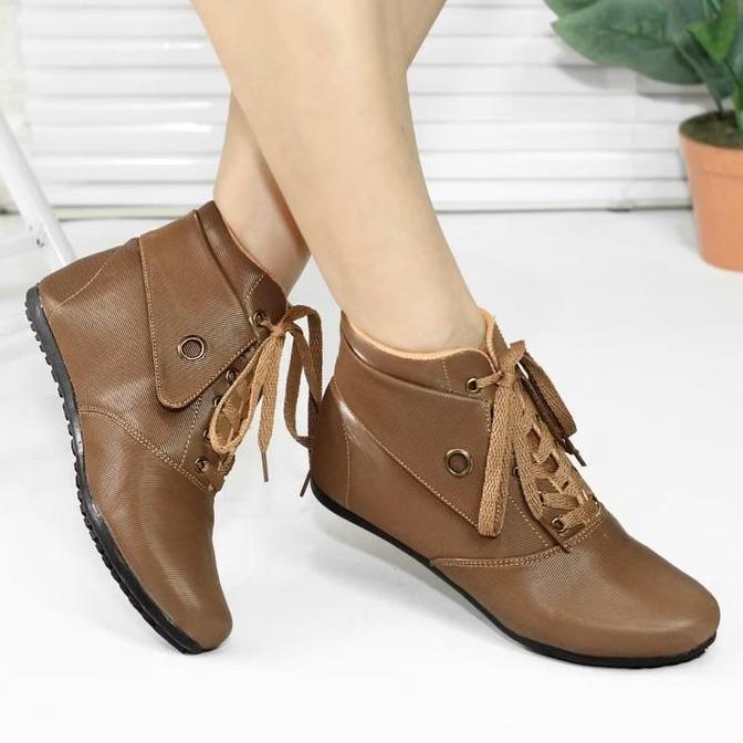 Grade Ori Sepatu Boots Model Flat Wanita Dewasa Style Bahan Kulit Sintetis Bfr 04