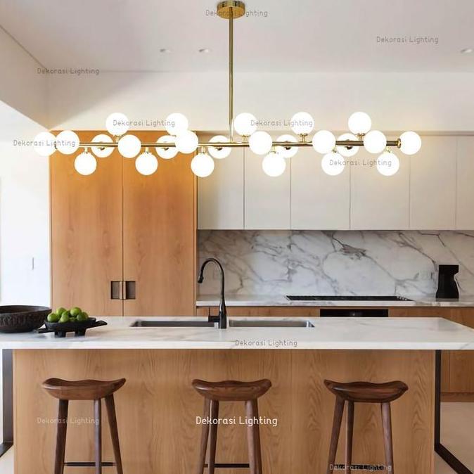 NEW Lampu gantung gold panjang 150cm kaca susu meja makan meja island
