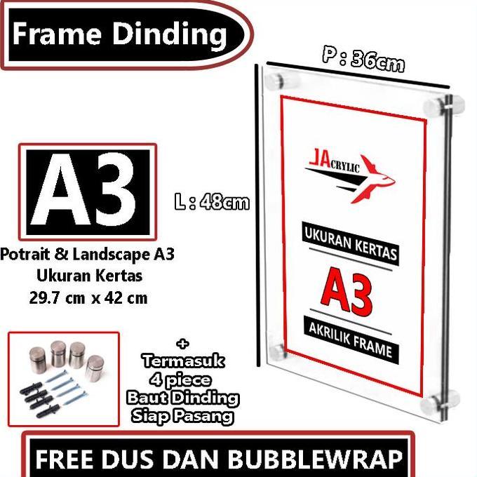 Frame Dinding Akrilik / Display Dinding Akrilik Ukuran A4 / A3 / A2