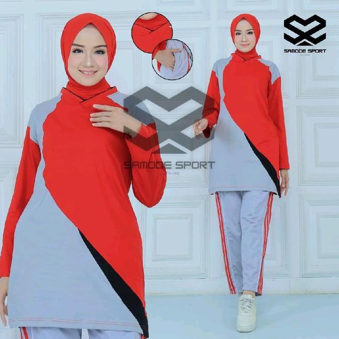 Setelan Baju Olahraga/Setelan Senam Baju Tunik Wanita Muslim/Setelan Seragam Olahraga Dewasa