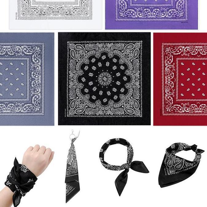 Syal Tren Hip-hop Bersepeda Luar Ruangan Eropa Dan Amerika Sapu Tangan Katun 55*55cm Bug Ganda Bunga