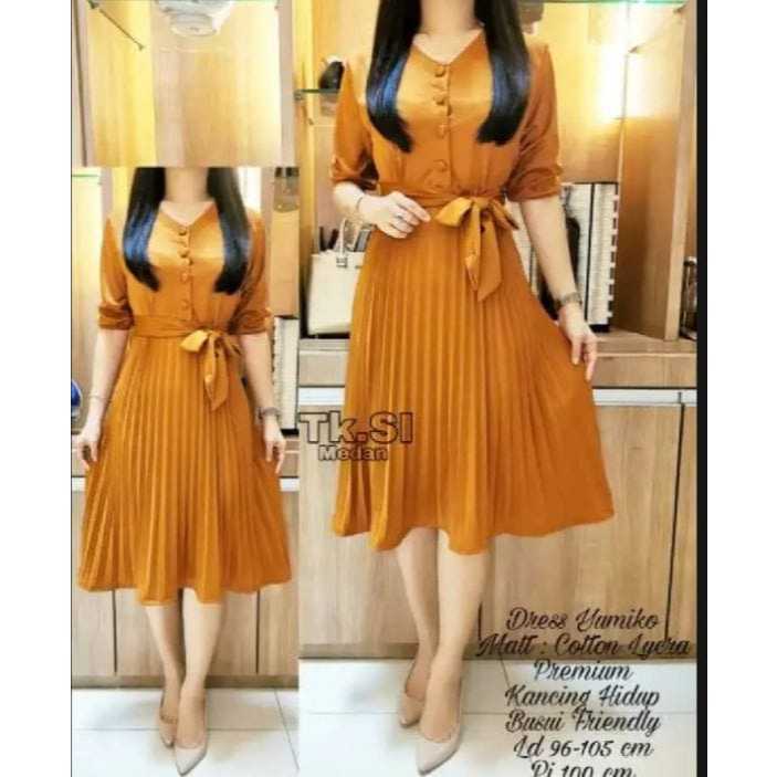 Garansi (Murah) Dress Midi Wanita Terbaru / Dress Plisket Cotton Premium Combi / Dress Korea