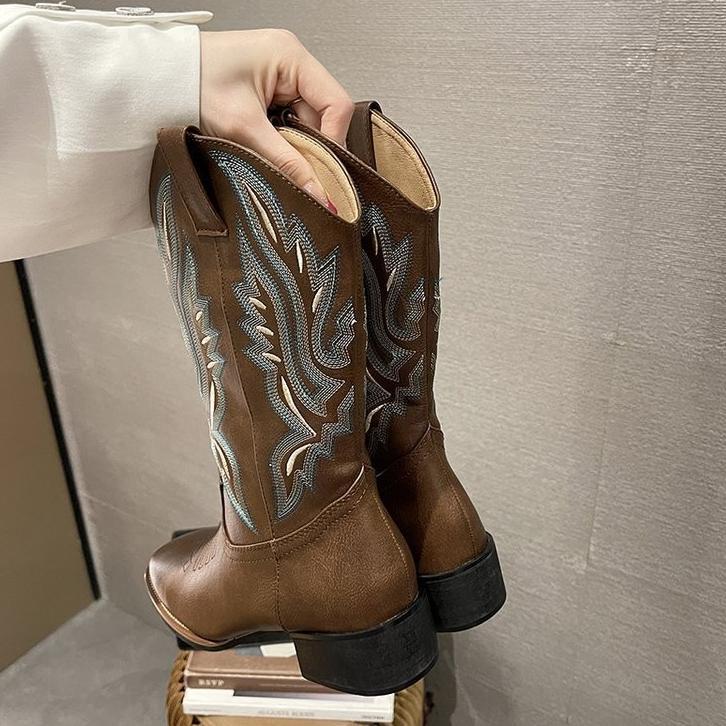 HOT DEALS Sepatu Kulit Koboi Cowboy Wanita, Women's Western Cowboy Fashion Boots