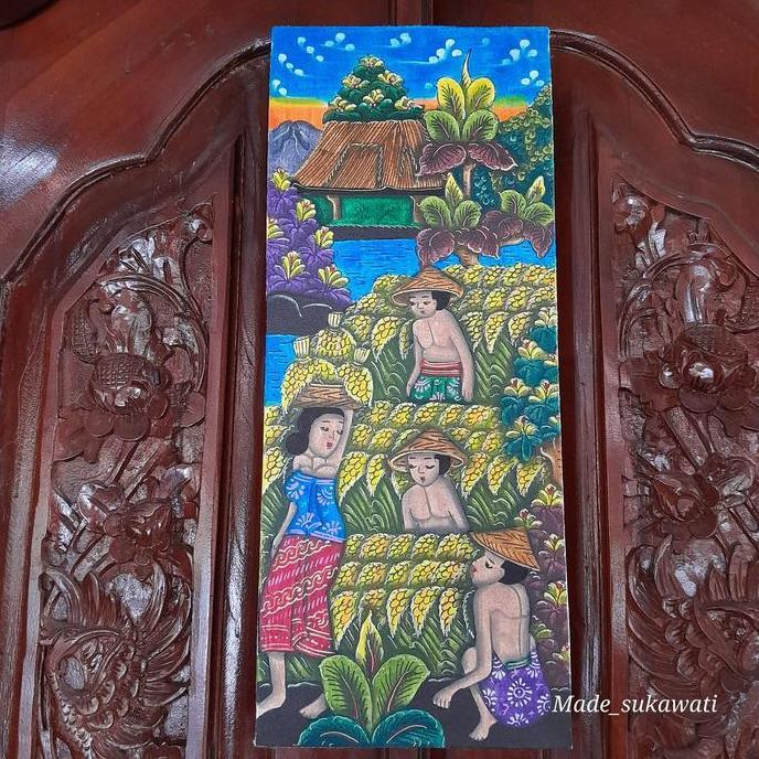 Ready...Ready...Ready...] Lukisan Kanvas Panen padi tradisional bali 50cm x 20cm