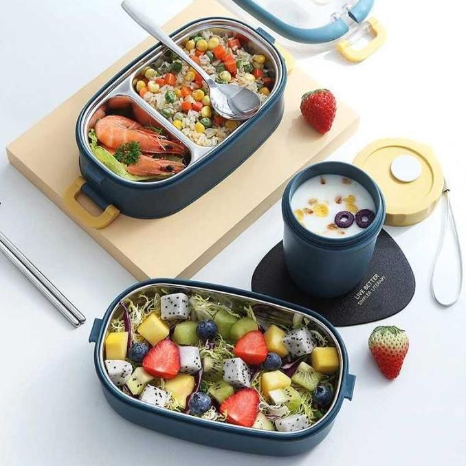 Kotak Makan Bento Lunch Box Stainless Steel 2 Layer Anti Tumpah