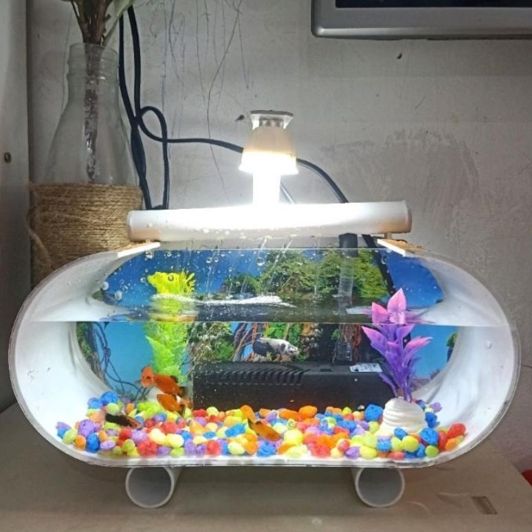AQUARIUM MINI AKRILIK PVC IKAN HIAS/IKAN CUPANG FULLSET LAMPU LED POMPA FILTER AIR MANCUR/AQUARIUM M