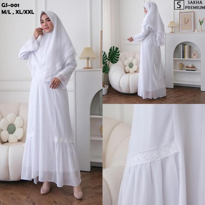 Sakha - COD GS 001 BAJU GAMIS PUTIH SYAR'I WANITA GAMIS PUTIH CERUTI JUMBO TERLARIS BAJU LEBARAN UMR