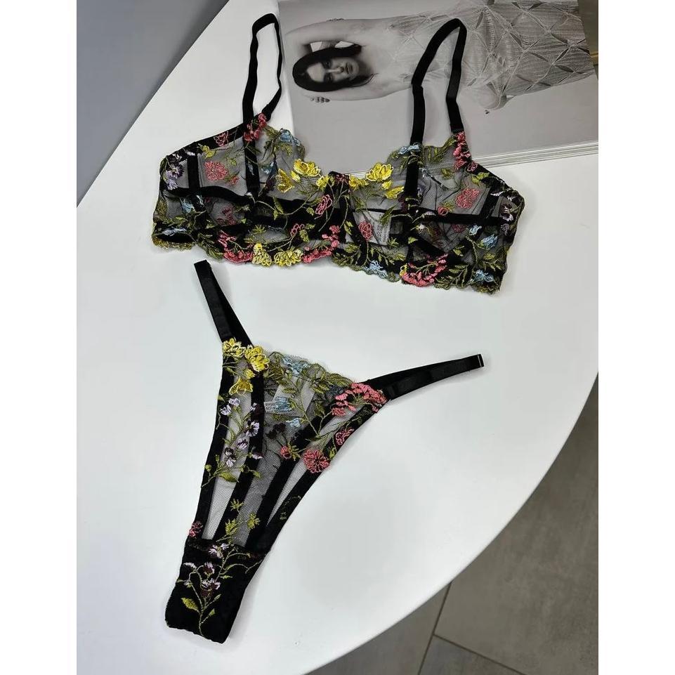 favorit [thong only ] sloan & shera floral embroidered lace bra lingerie cup set bustier bodice long