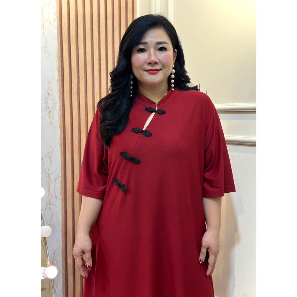 FINA BIGSIZE - (DEVITA DRESS CHEONGSAM) DRESS IMLEK WANITA JUMBO BIGSIZE