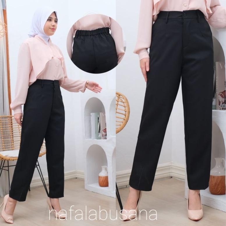 premium celana bahan kerja wanita karet belakang haighwist kantor  formal